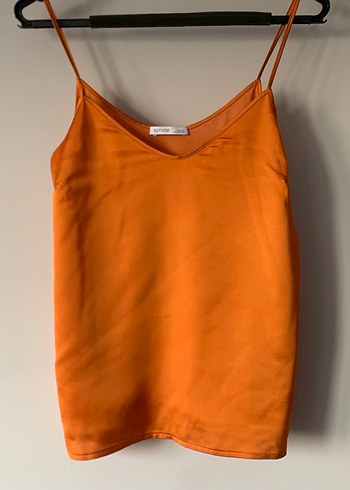 zara turuncu saten v yaka crop - Görsel 2