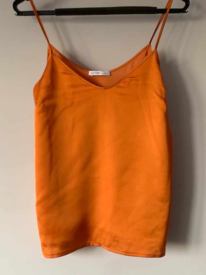 zara turuncu saten v yaka crop - Görsel 2