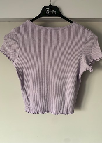 kadın mor kısa kollu fırfırlı tshirt - Görsel 2