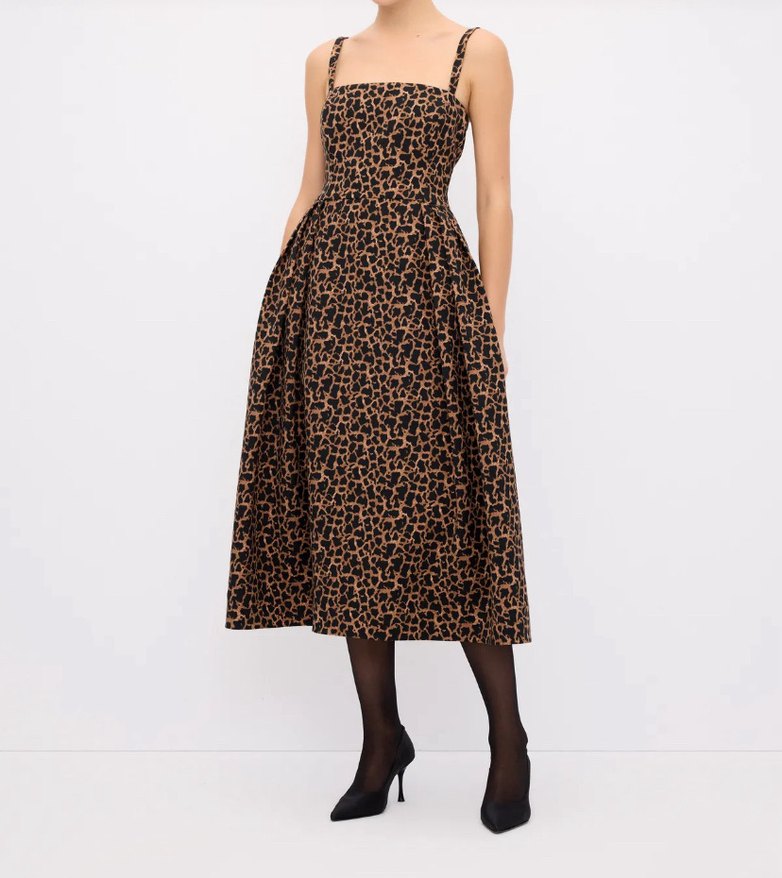 Leopar Desenli, Pliseli Uzun Askılı Elbise - Görsel 3