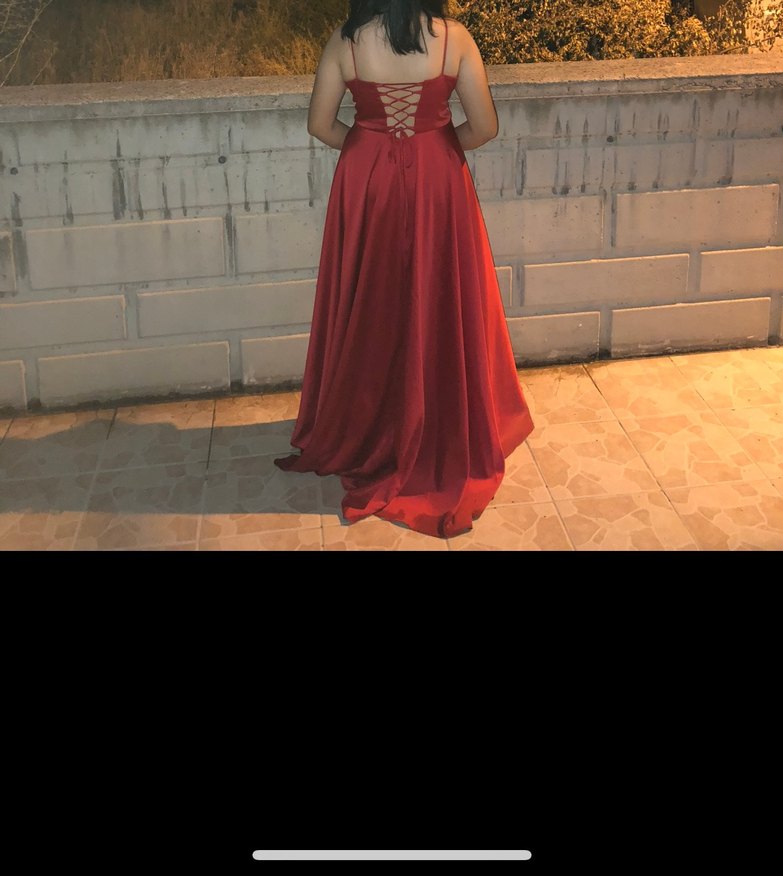 Kırmızı Uzun sırt detaylı saten  Kadın Abiye Elbise - Görsel 2