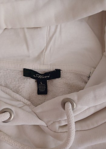 Mavi Kapüşonlu Beyaz Oversize Sweatshirt