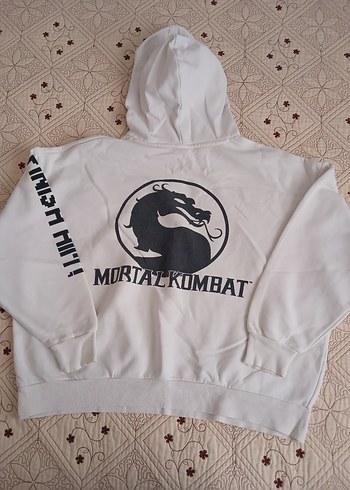 l Beden Kapüşonlu Beyaz Oversize Sweatshirt