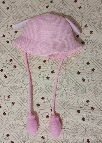 5-8 Yaş, 22 cm Beden Nakışlı Pembe Örgü Çocuk Şapkası