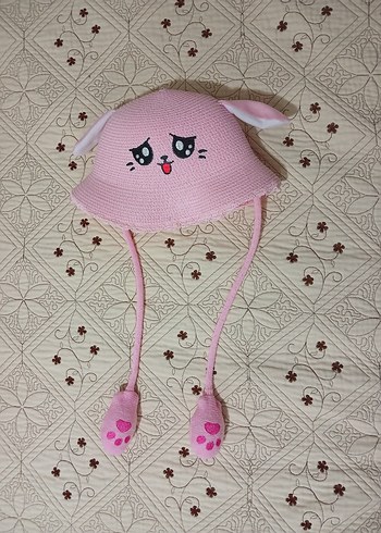 Nakışlı Pembe Örgü Çocuk Şapkası