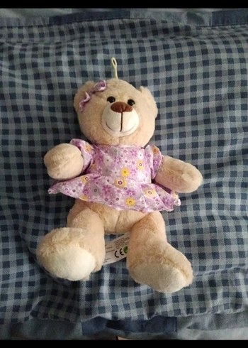 Beden Renk Pembe Çiçekli Elbise Giyen Peluş Ayı 30cm
