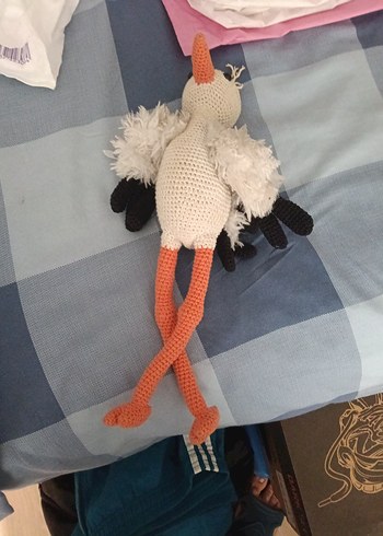 Beden Renk Uzun Bacaklı Gri Peluş Oyuncak Kuş el yapımı