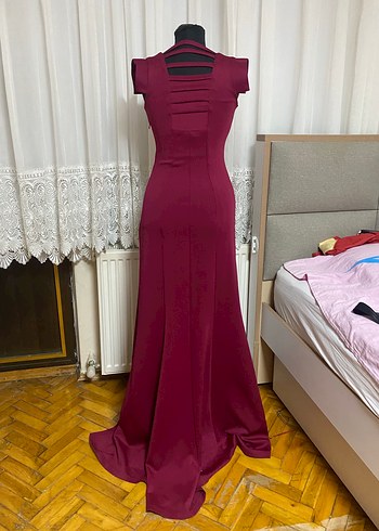 36 Beden bordo Renk Bordo Uzun Abiye Elbise