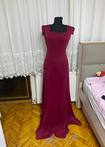 Bordo Uzun Abiye Elbise