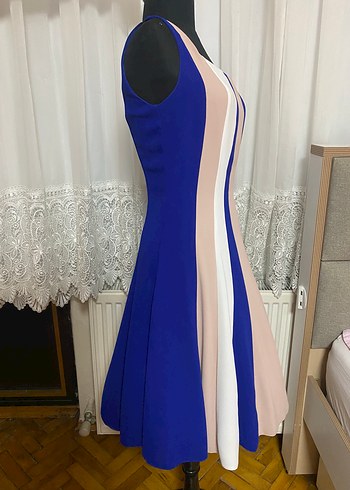 36 Beden Çizgili Pilili Mini Kadın Elbise