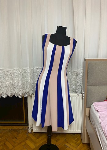 Çizgili Pilili Mini Kadın Elbise