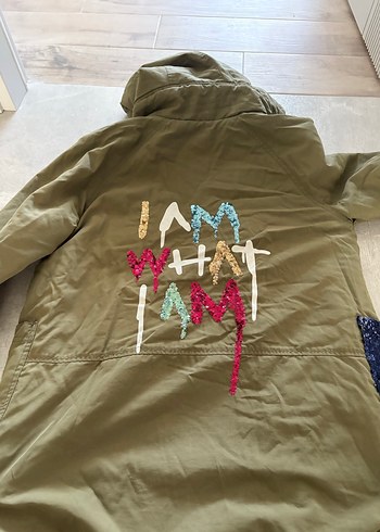 Düğmeli, Kapüşonlu Yeşil Nakışlı çocuk Ceket - Görsel 2