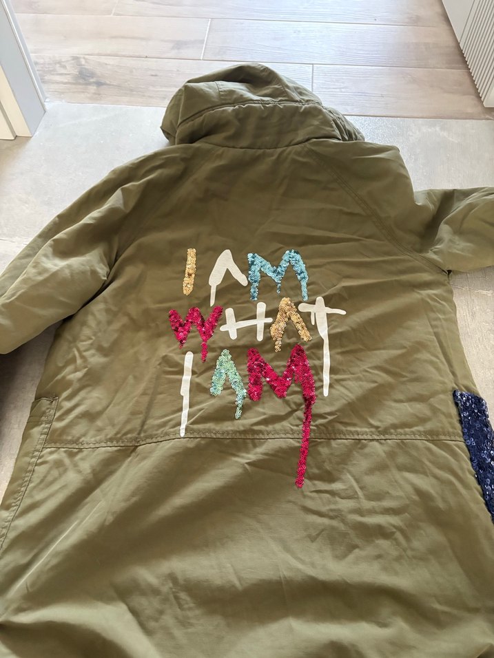 Düğmeli, Kapüşonlu Yeşil Nakışlı çocuk Ceket - Görsel 2