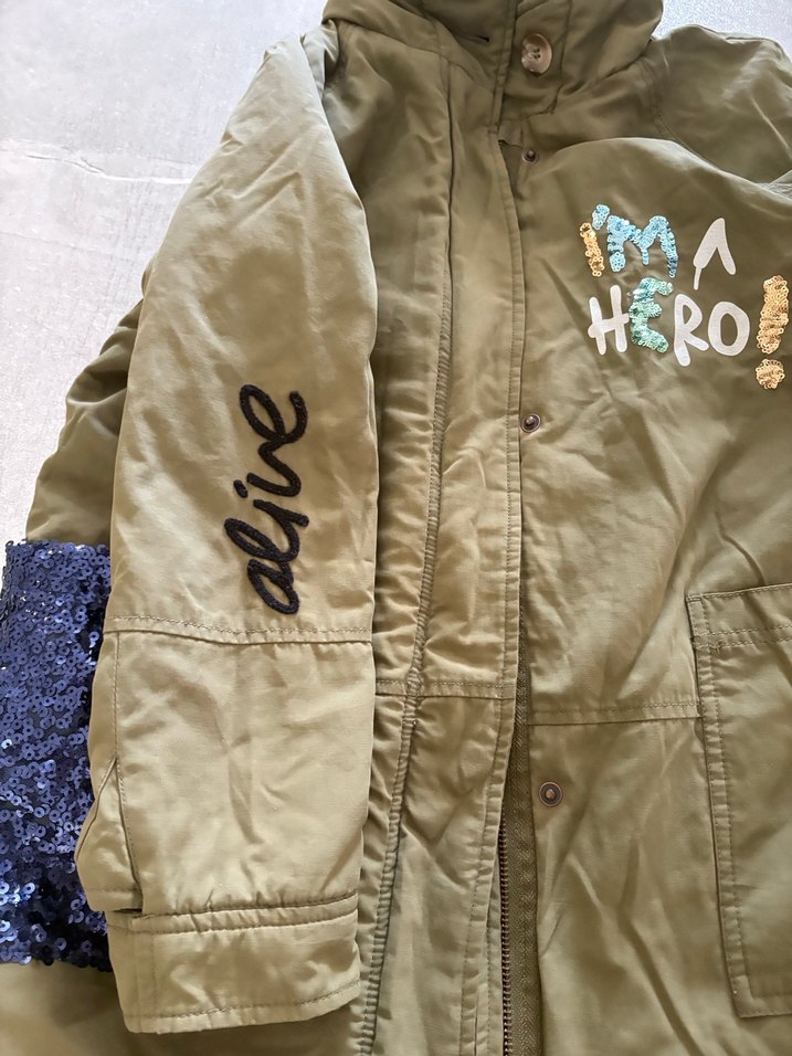 Düğmeli, Kapüşonlu Yeşil Nakışlı çocuk Ceket - Görsel 3