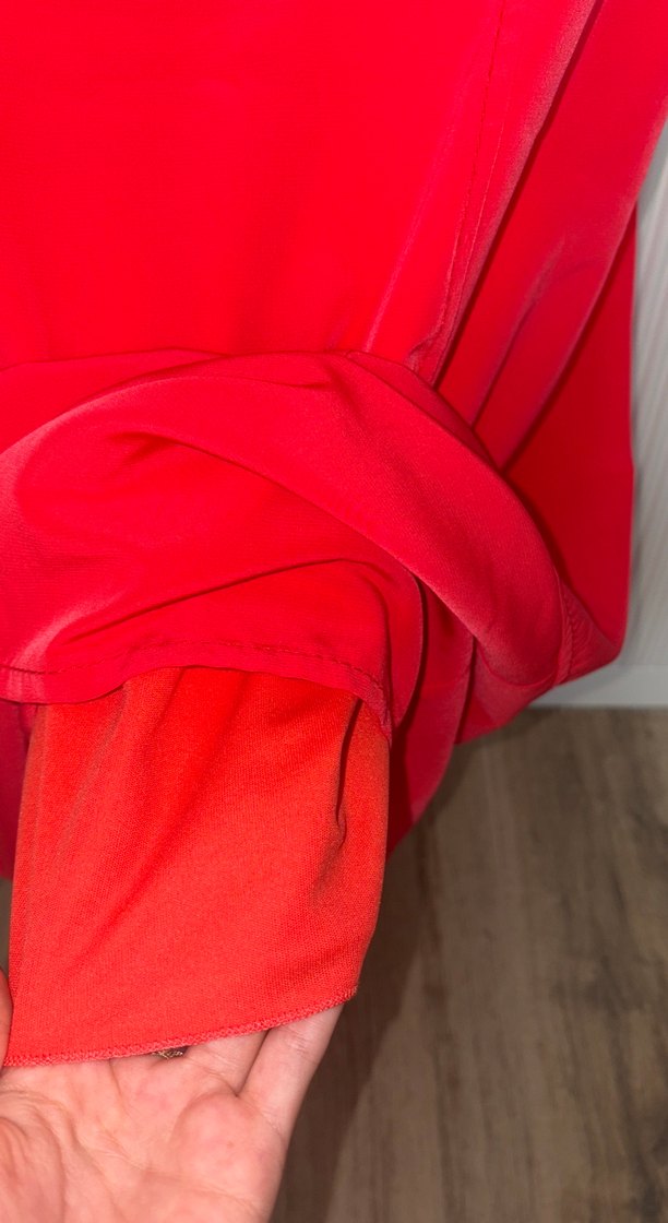 Kırmızı V Yaka Kolsuz Midi Elbise - Görsel 4