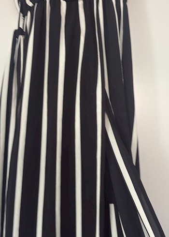 Çizgili Uzun Kadın elbise V Yaka - Görsel 4