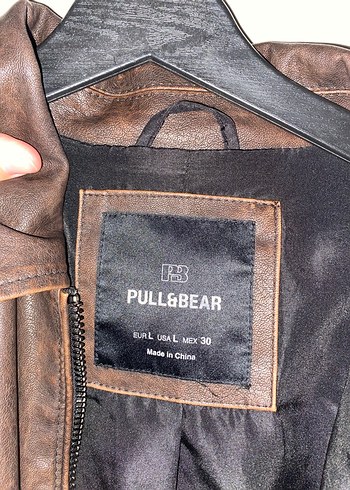 Pull and Bear Kahverengi Deri Fermuarlı Erkek Ceket