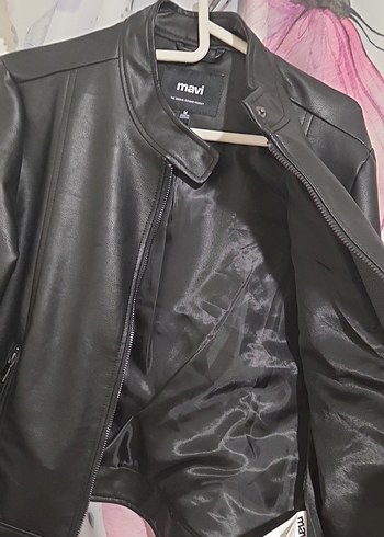 Mavi Deri Siyah Biker Ceket