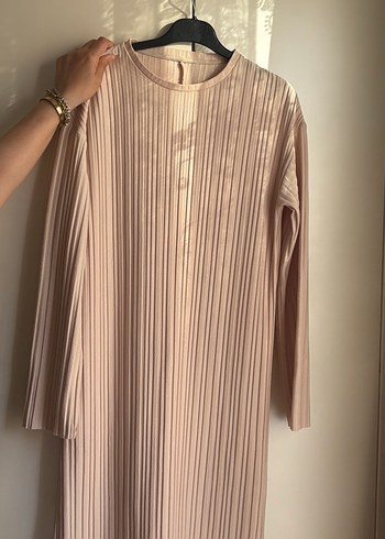 Zara Bej Uzun Kollu Pilili Kadın Elbise
