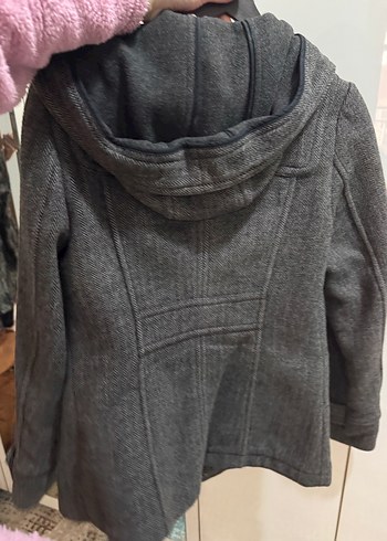 Gri Düğmeli Yün Hamile Kabanı - Görsel 3