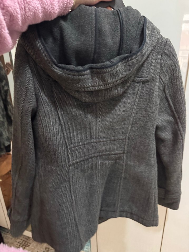 Gri Düğmeli Yün Hamile Kabanı - Görsel 3