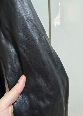 Düğmeli Siyah Deri Kadın Ceket - Görsel 2