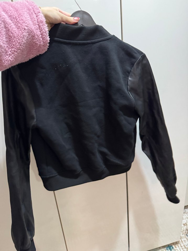 Düğmeli Siyah Deri Kadın Ceket - Görsel 4