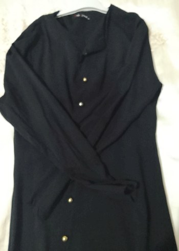 Düğmeli Siyah Uzun Kadın tunik - Görsel 2