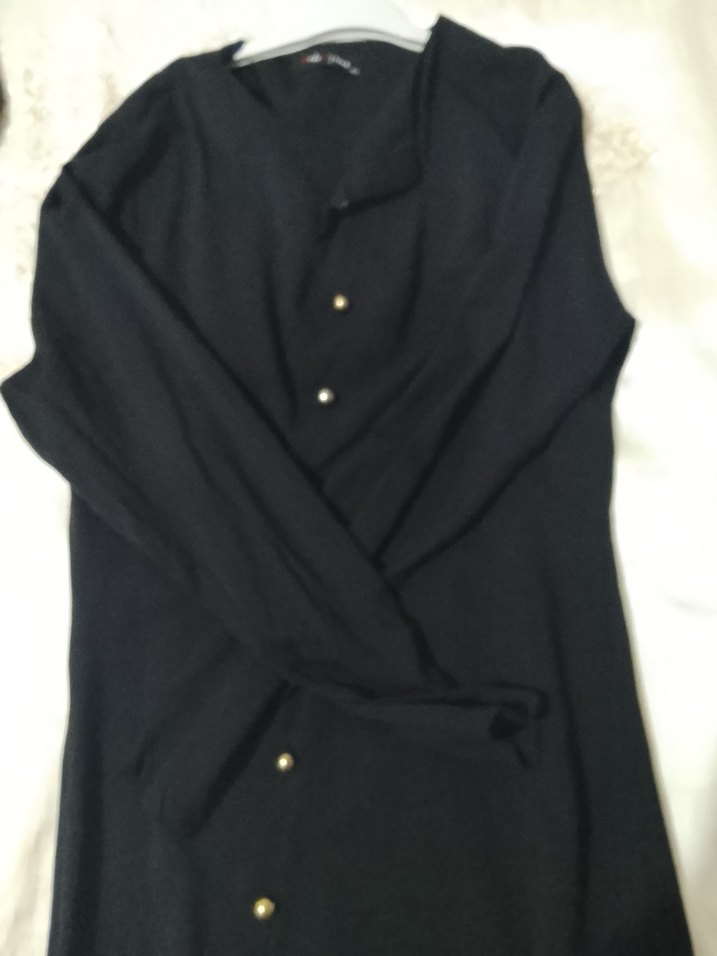 Düğmeli Siyah Uzun Kadın tunik - Görsel 2