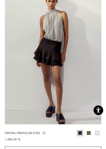 Zara Fırfırlı Siyah Mini Keten Etek
