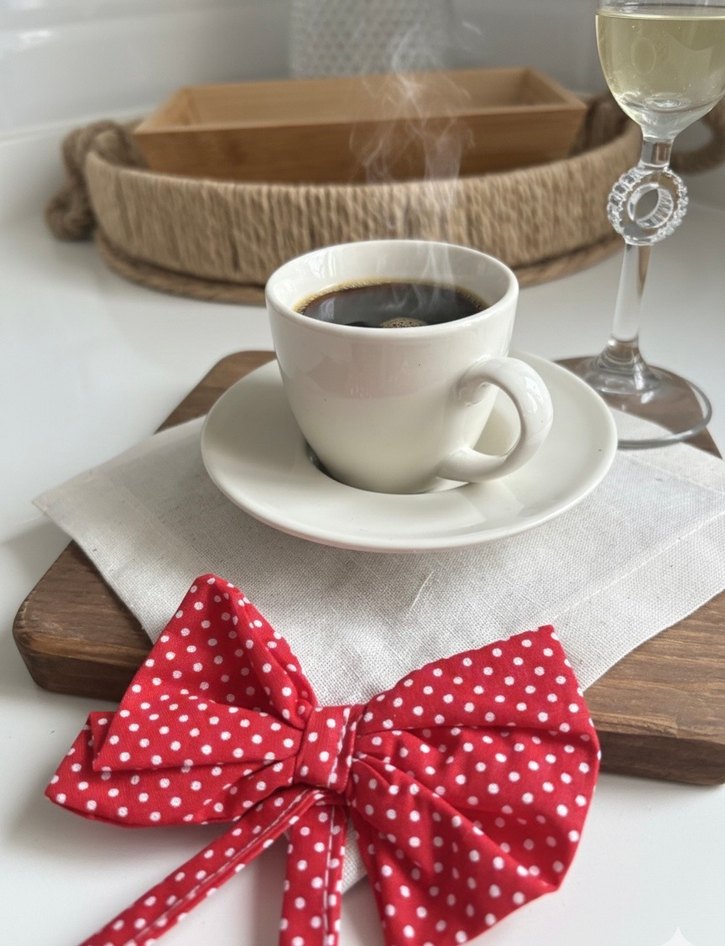 Kırmızı Puantiye fiyonklu kahve sunum peçetesi - Görsel 2