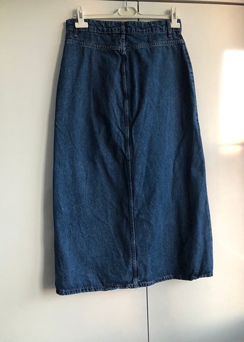40 Beden lacivert Renk Düğmeli Lacivert Midi Denim Etek