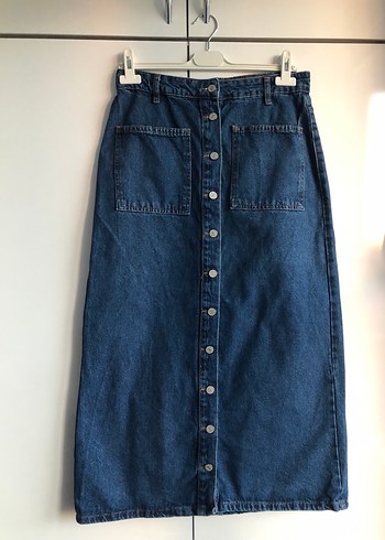 Diğer Düğmeli Lacivert Midi Denim Etek