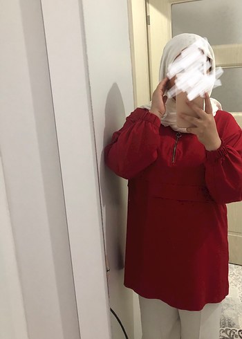 Kırmızı Kadın Yarım Fermuarlı Sweatshirt