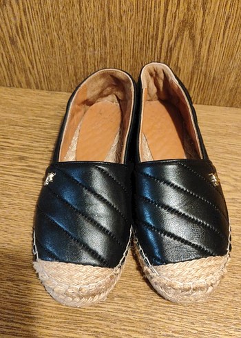 Siyah deri espadril