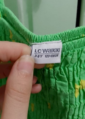 LC Waikiki Kız Çocuk Yeşil Bağlama Desenli Keten Elbise
