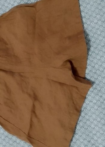 7 Yaş Beden Kemerli Bej Keten Mini Şort ve crop takim