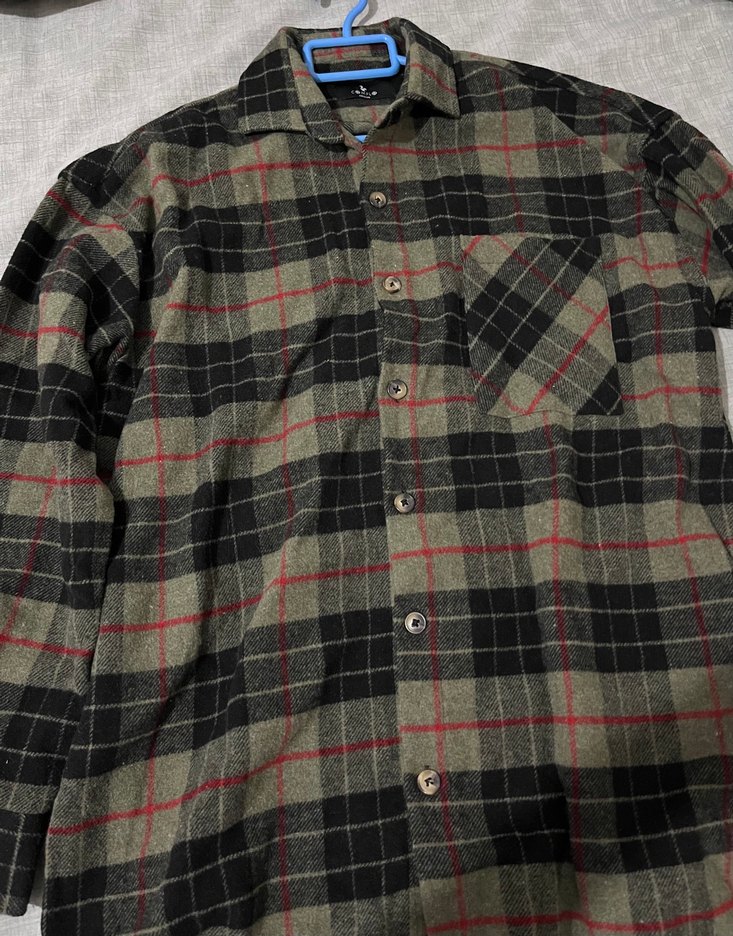 Düğmeli Gri Ekose Erkek Gömlek - Görsel 5