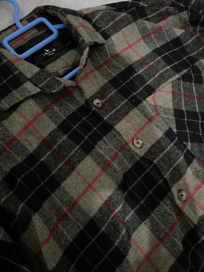Düğmeli Gri Ekose Erkek Gömlek - Görsel 4