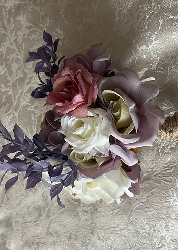 Vintage Dantel Detaylı Mor Gelin Çiçeği - Görsel 3