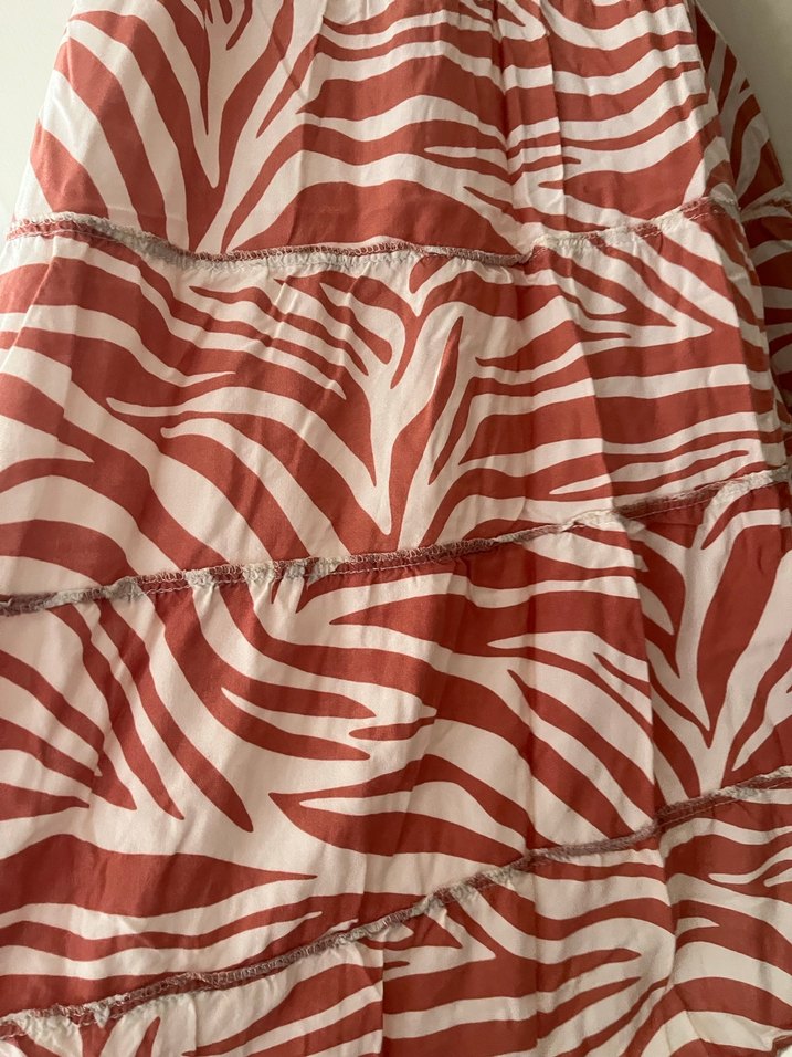 Kiremit  Krem Zebra Desenli Pilili Uzun Etek - Görsel 2