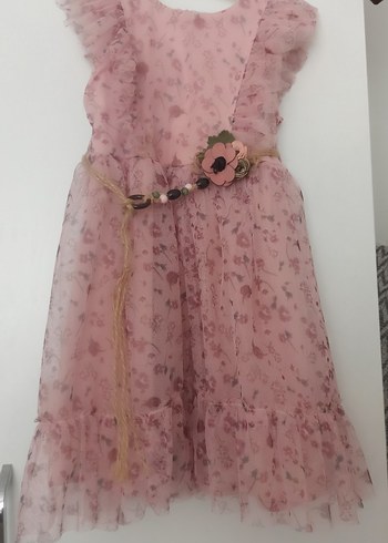 Çiçek Desenli Pembe Kız Elbisesi