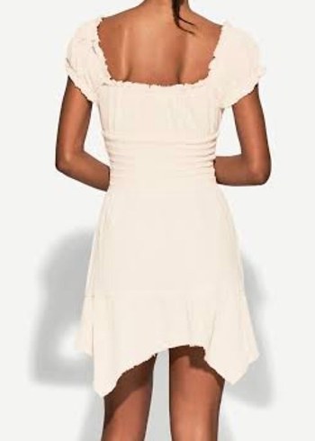 BERSHKA  Fırfırlı rustik dokulu Mini Elbise - Görsel 4