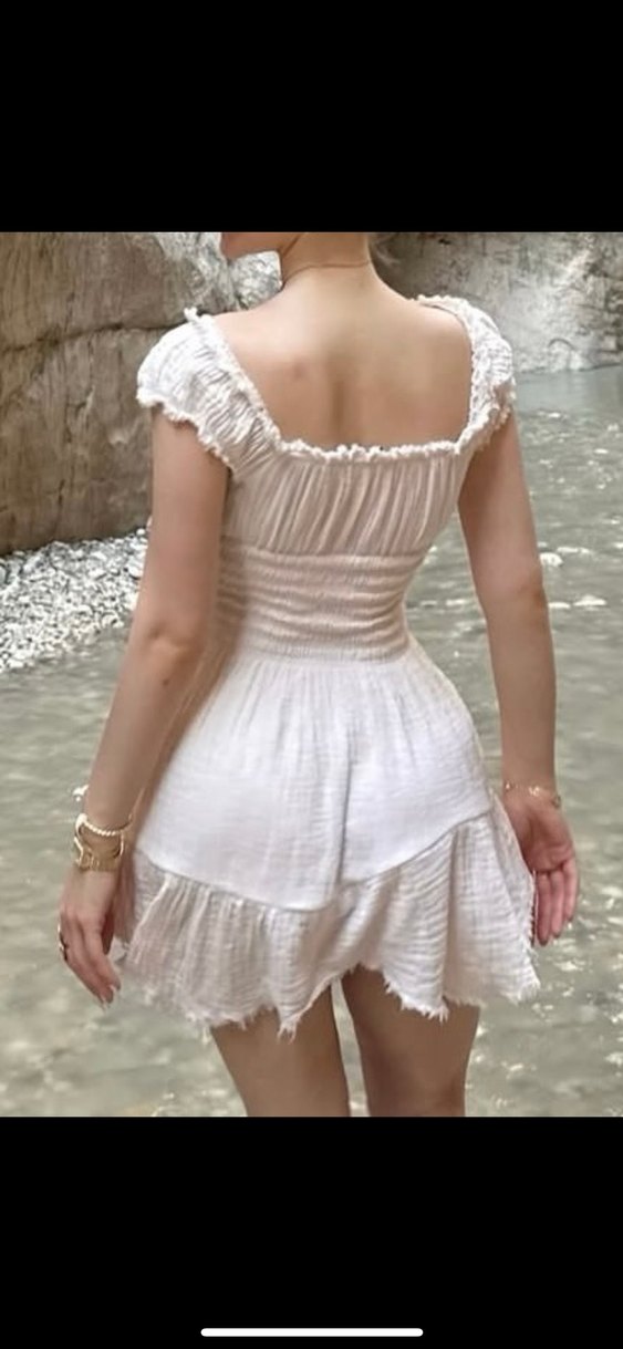 BERSHKA  Fırfırlı rustik dokulu Mini Elbise - Görsel 3