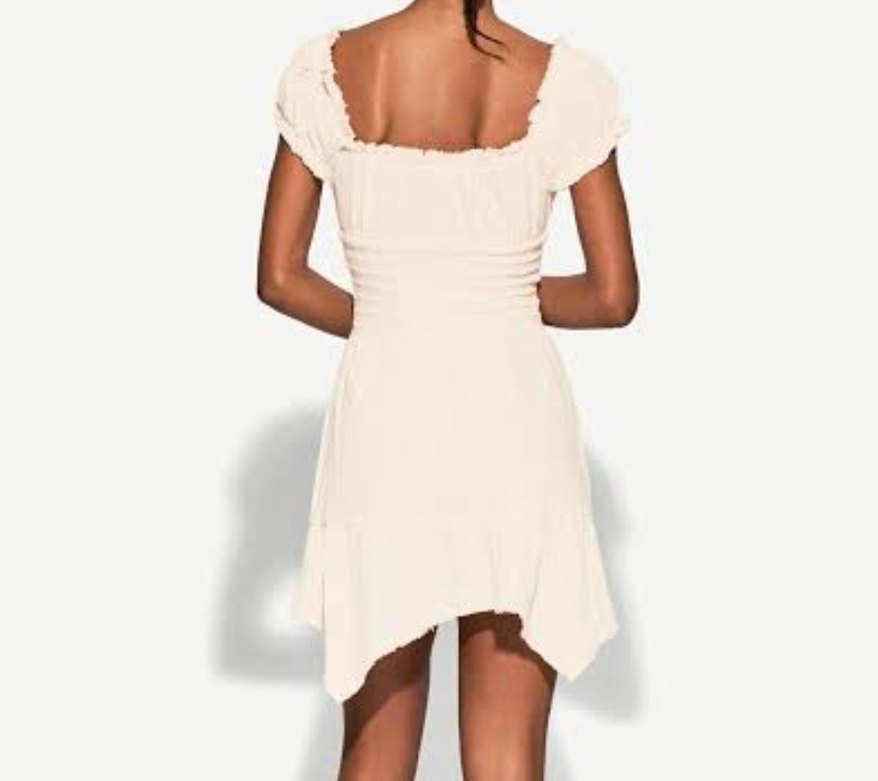 BERSHKA  Fırfırlı rustik dokulu Mini Elbise - Görsel 4