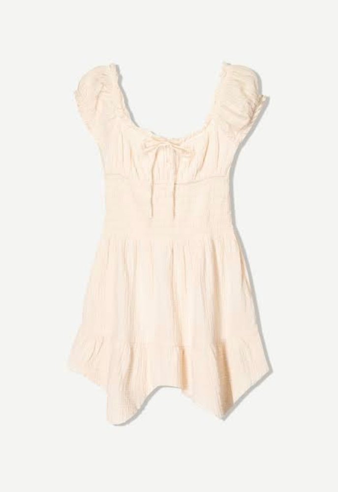 BERSHKA  Fırfırlı rustik dokulu Mini Elbise - Görsel 2