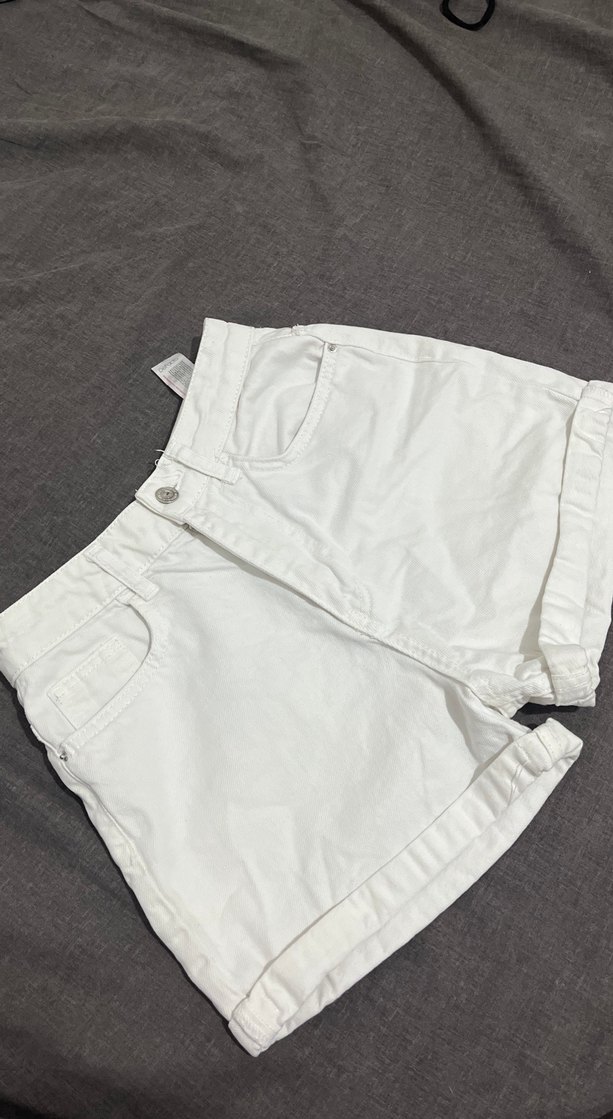 Kadın Beyaz Mini Kot Şort - Görsel 2