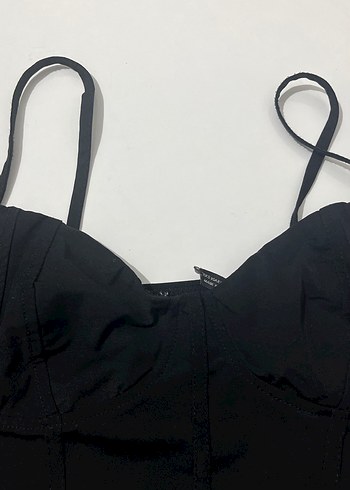 Siyah Mini V Yakalı İnce Askılı Bustiyer - Görsel 2