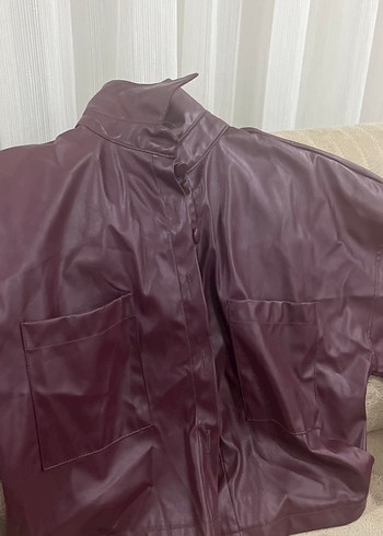 Bordo Düğmeli Deri Kadın Ceket - Görsel 2