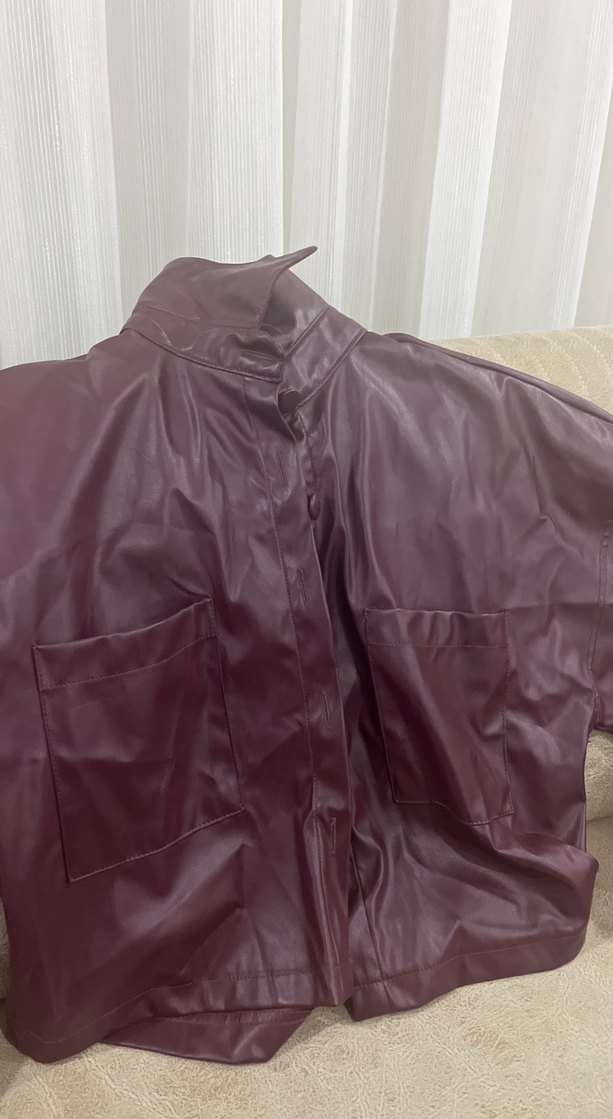 Bordo Düğmeli Deri Kadın Ceket - Görsel 2